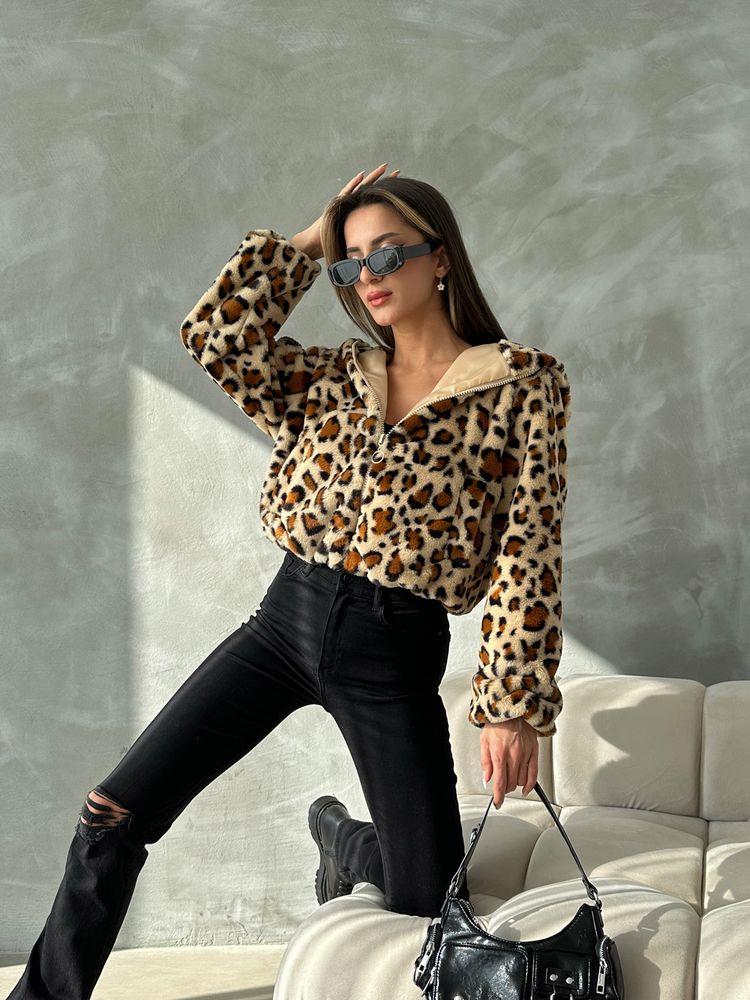 Leopard Look Plush Wholesale Coat - Dark Stone Leopard