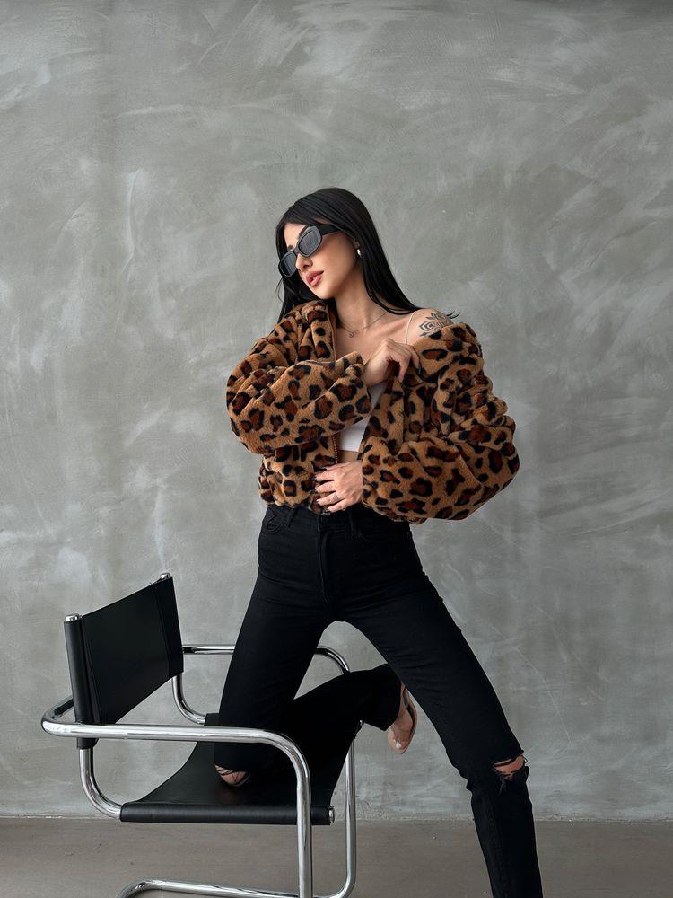 Leopar Bskılı Pejuş Toptan Mont - Camel Leopar