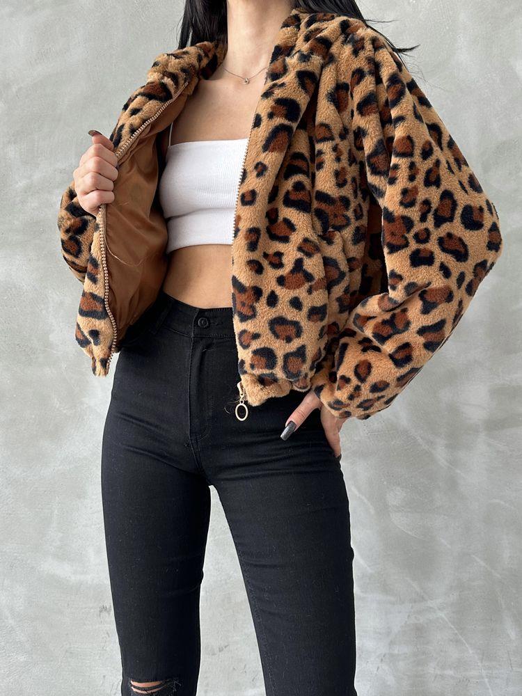Leopar Bskılı Pejuş Toptan Mont - Camel Leopar