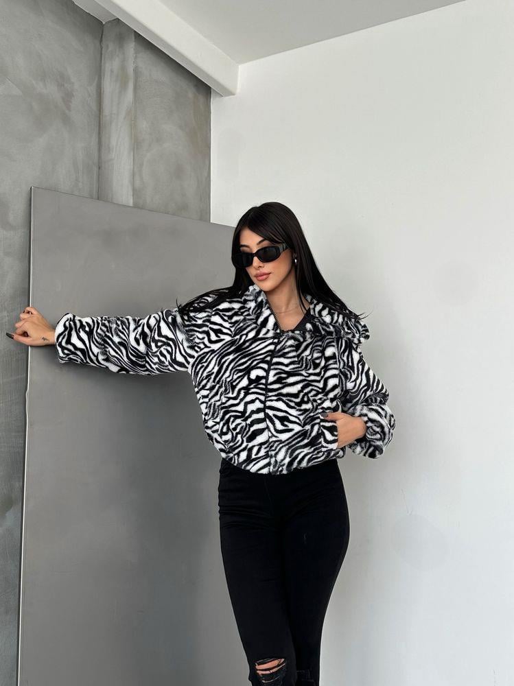 Leopar Bskılı Pejuş Toptan Mont - Siyah Zebra