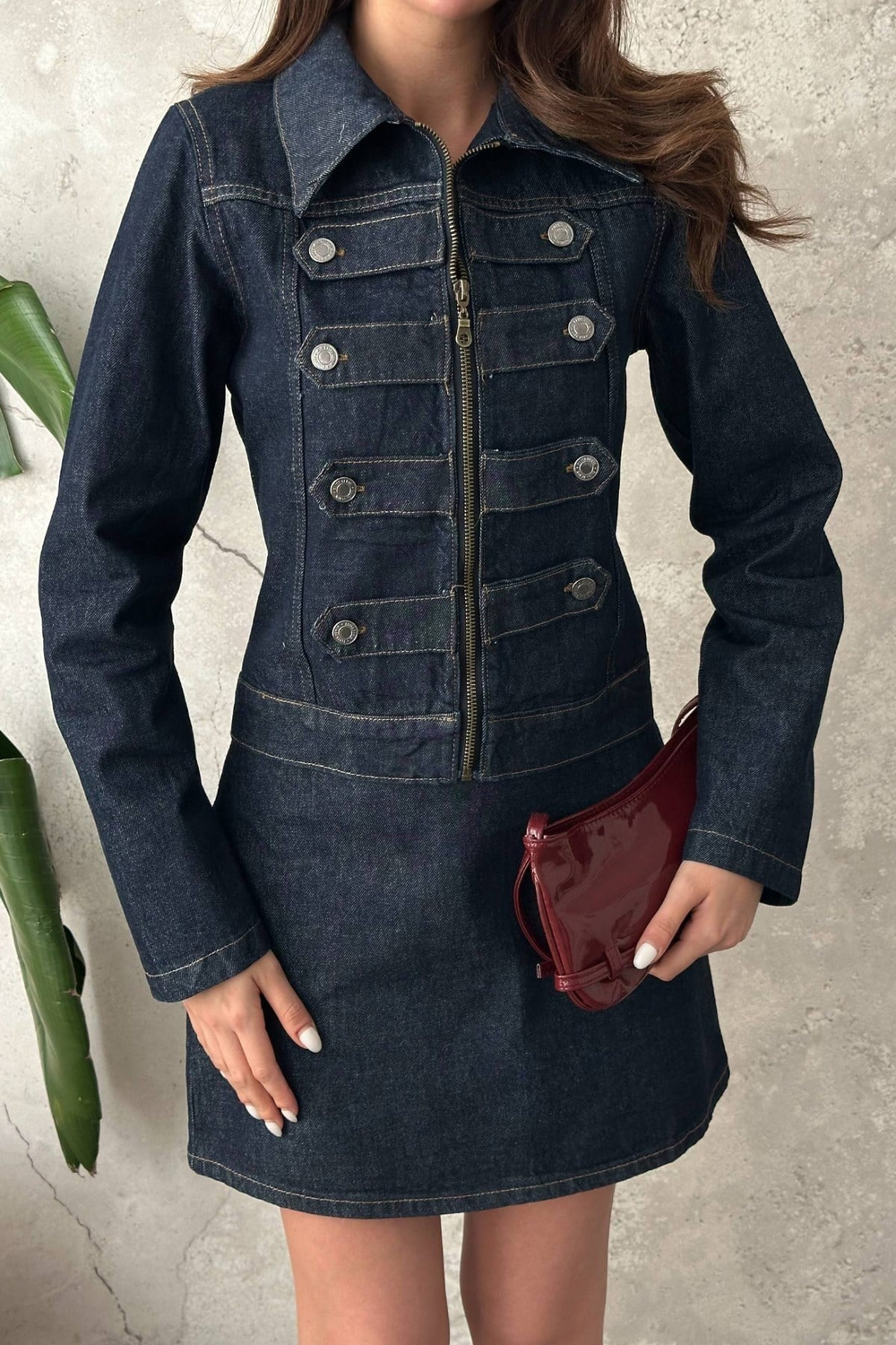 Wholesale Womens Navy Denim Jacket and Skirt Set