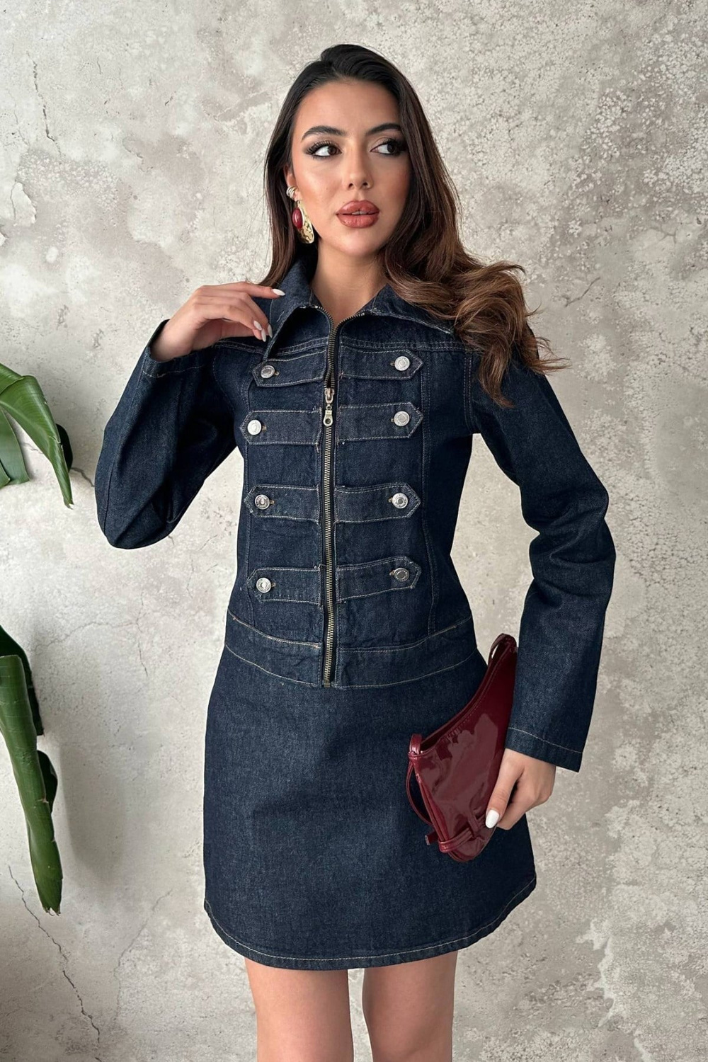 Wholesale Womens Navy Denim Jacket and Skirt Set