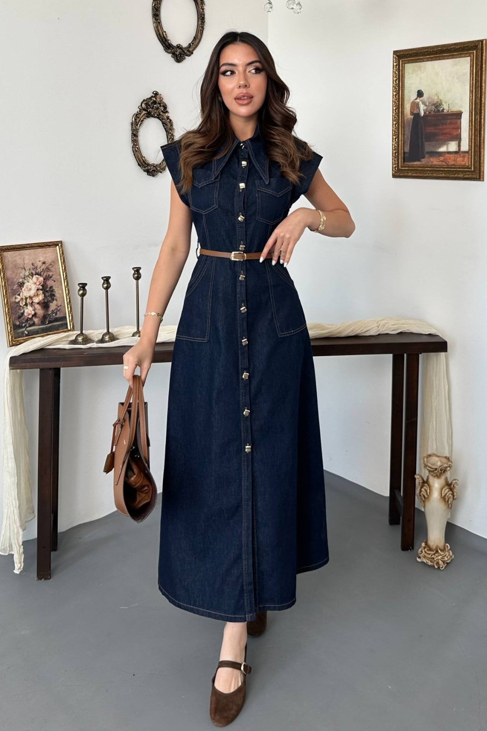 Wholesale Womens Navy Stitched Denim Dress