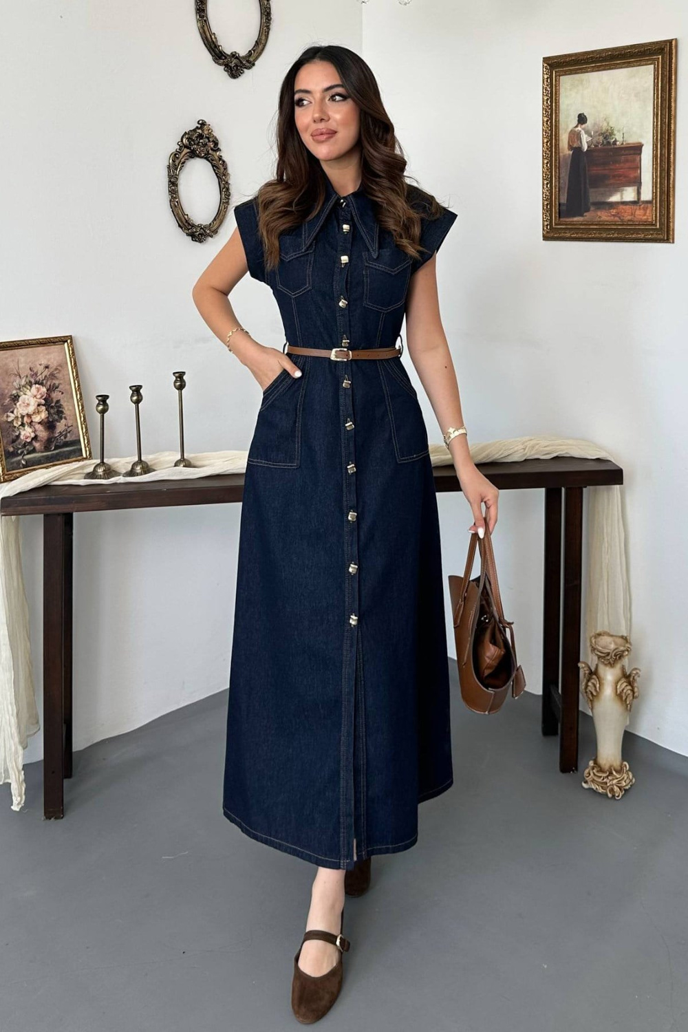 Wholesale Womens Navy Stitched Denim Dress
