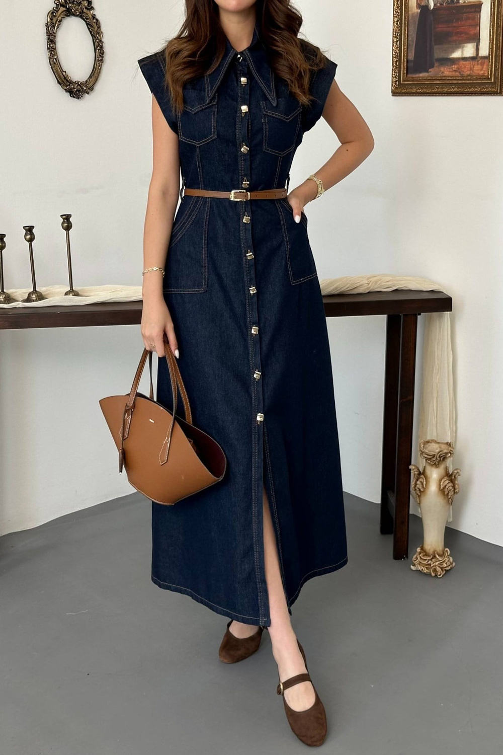 Wholesale Womens Navy Stitched Denim Dress