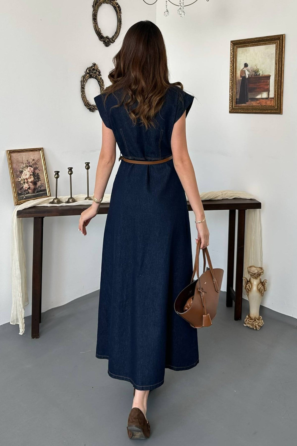 Wholesale Womens Navy Stitched Denim Dress
