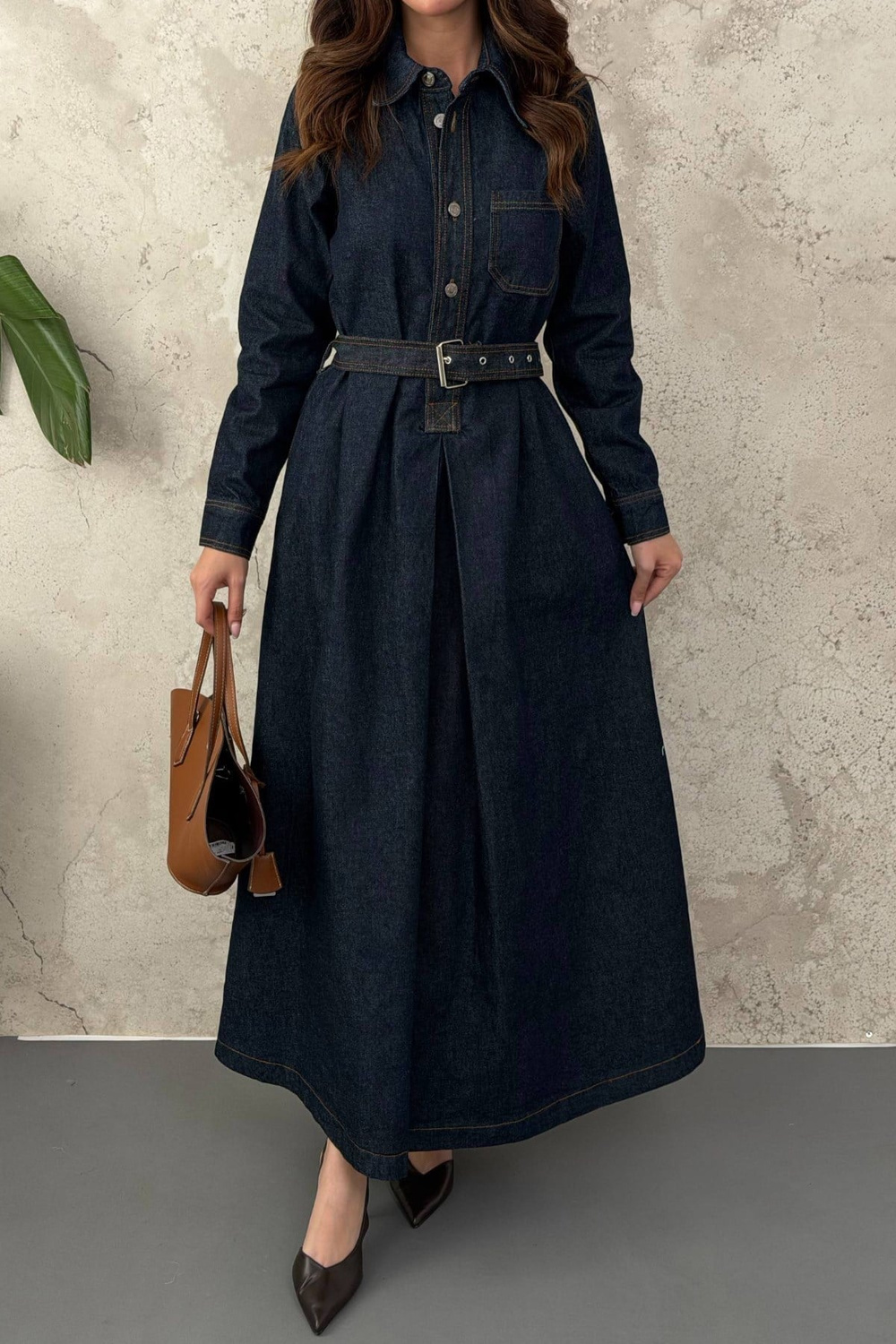 Wholesale Womens Navy Long Denim Dress