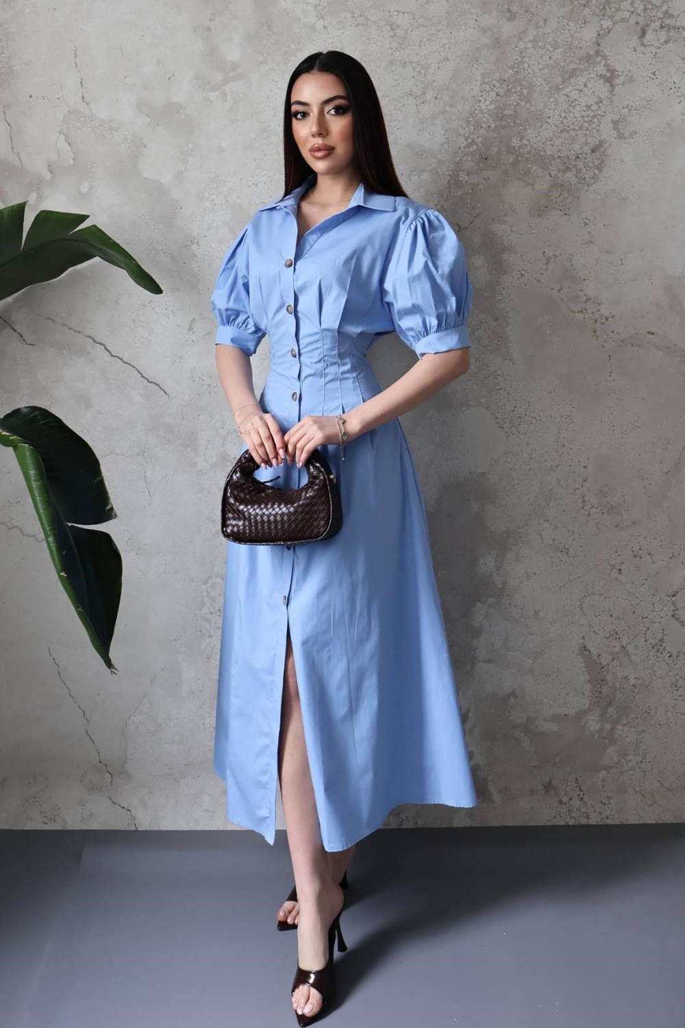 Wholesale Blue Poplin Shirt Dress