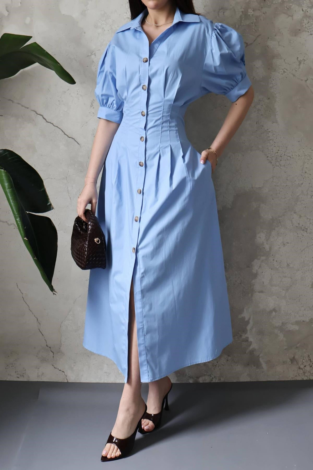 Wholesale Blue Poplin Shirt Dress