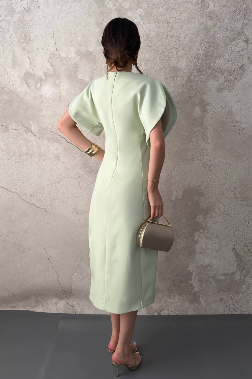 Wholesale Light Mint Petal-Sleeve Boat-Neck Dress