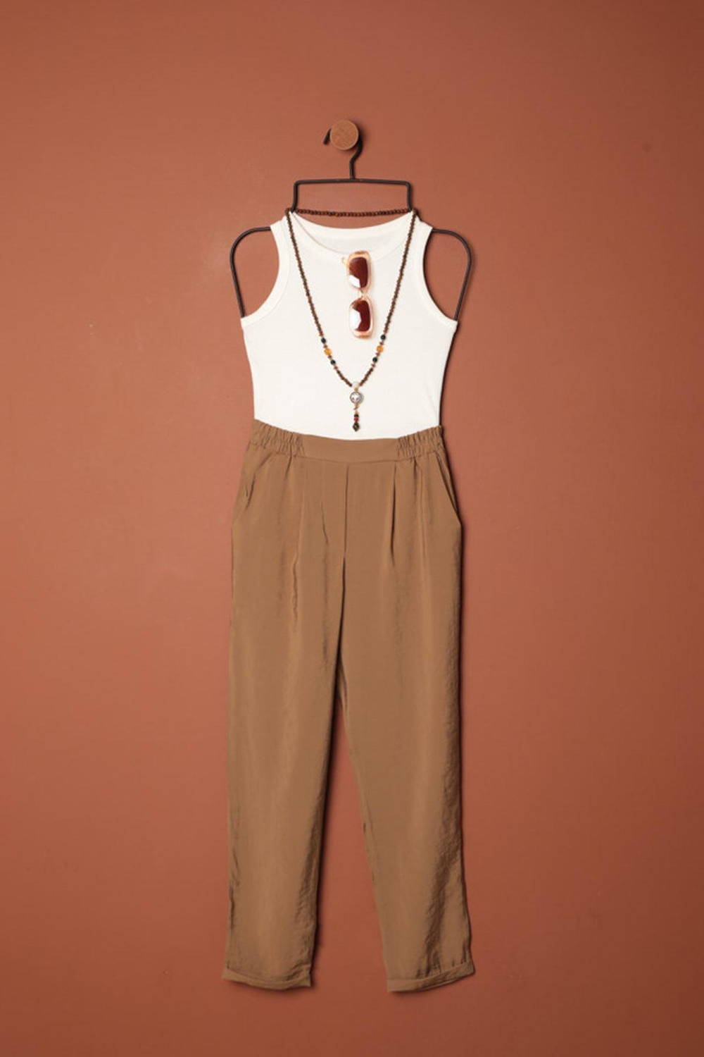Modal Fabric Double Leg Womens Trousers-Coffee