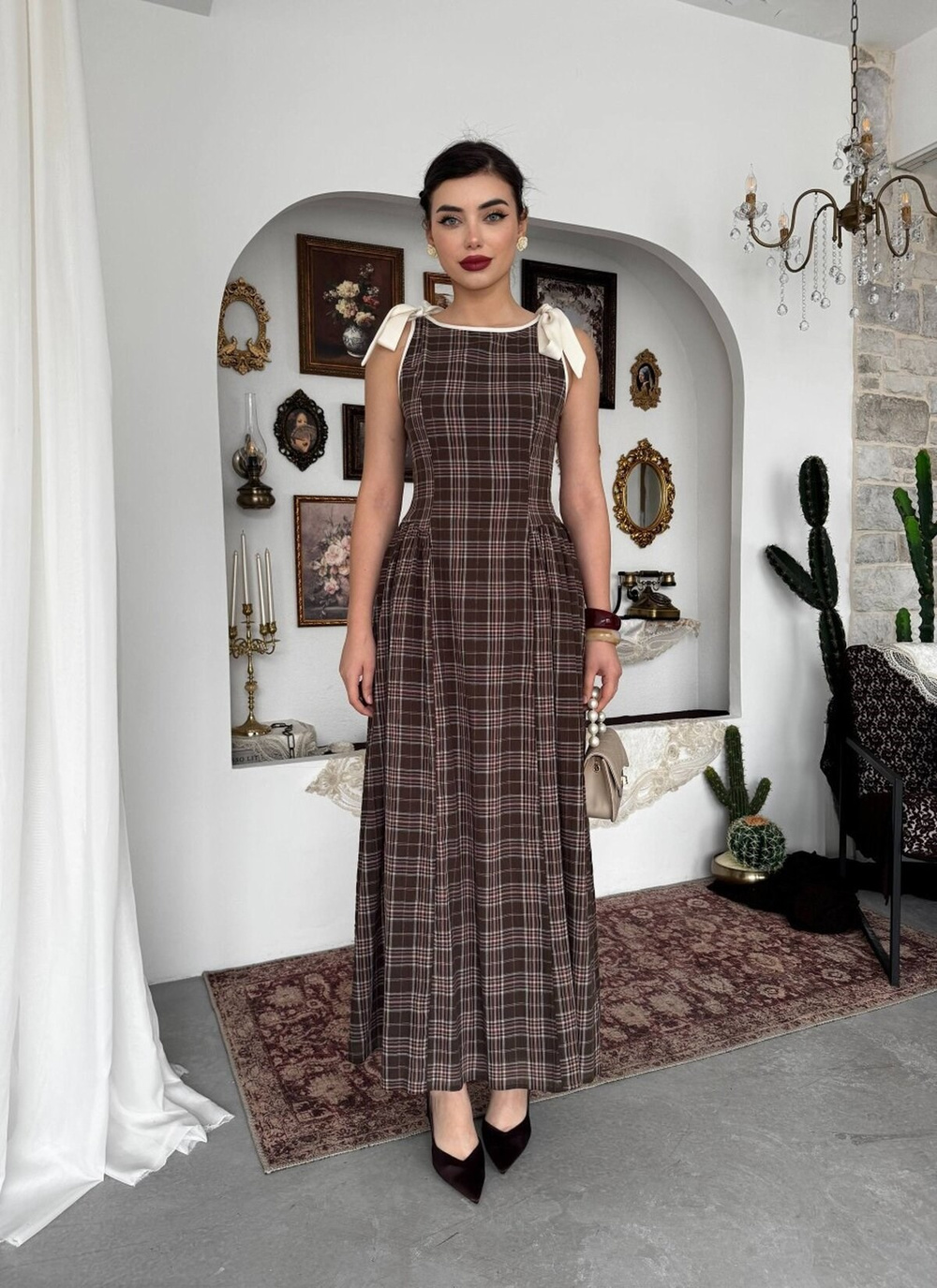 Mumu Dress with Bow Detail - Brown