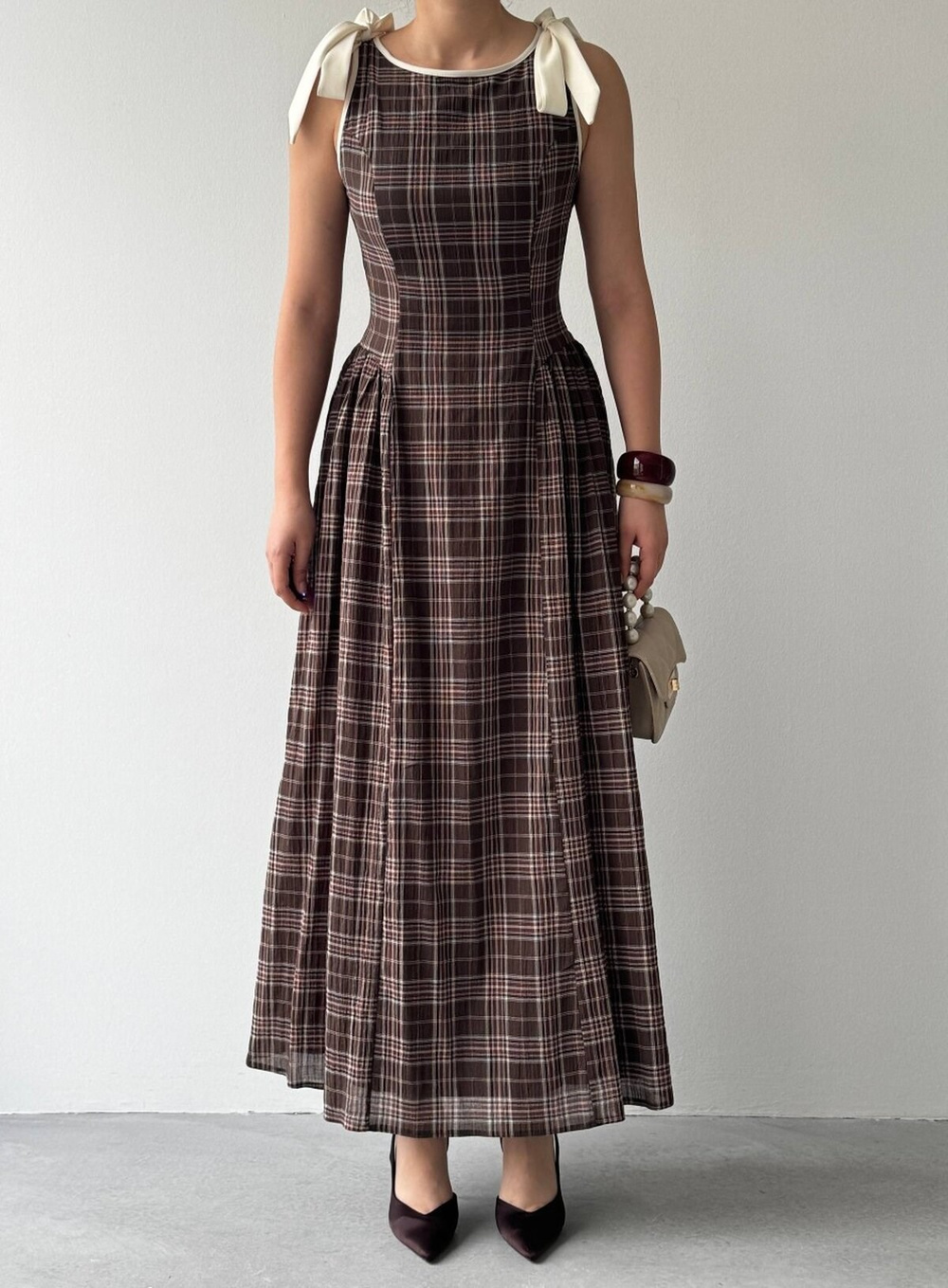 Mumu Dress with Bow Detail - Brown