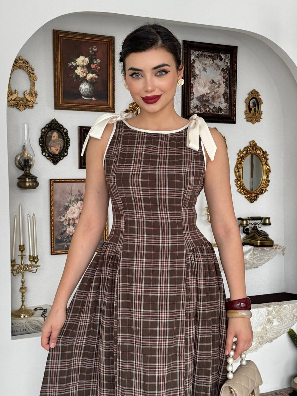 Mumu Dress with Bow Detail - Brown
