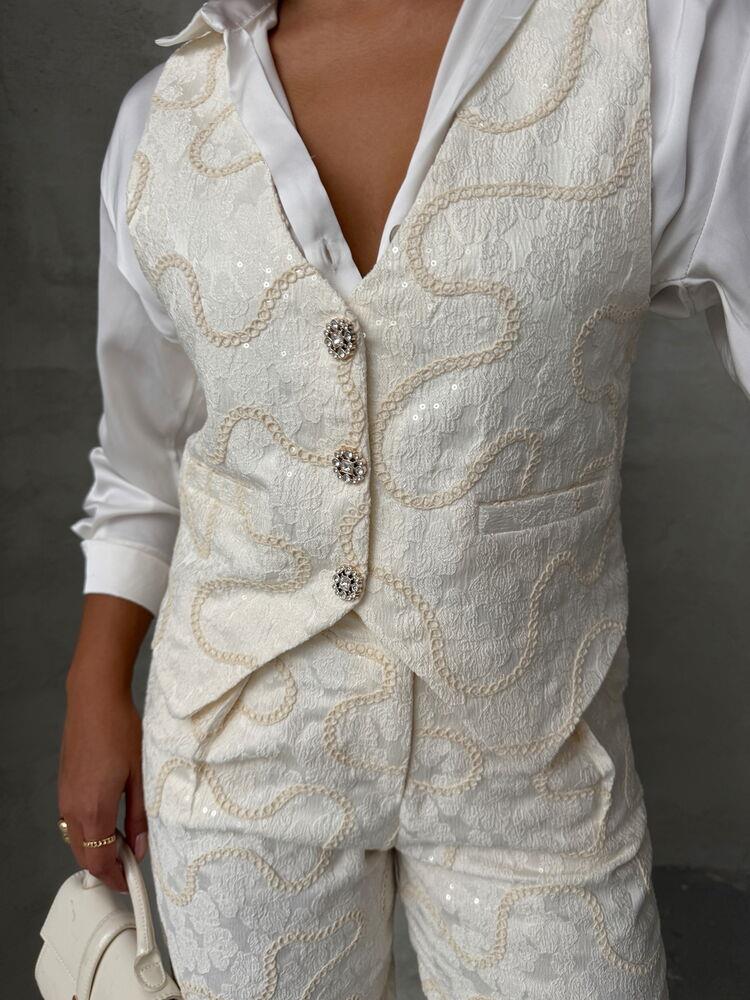 Embroidered Wholesale Vest - Cream