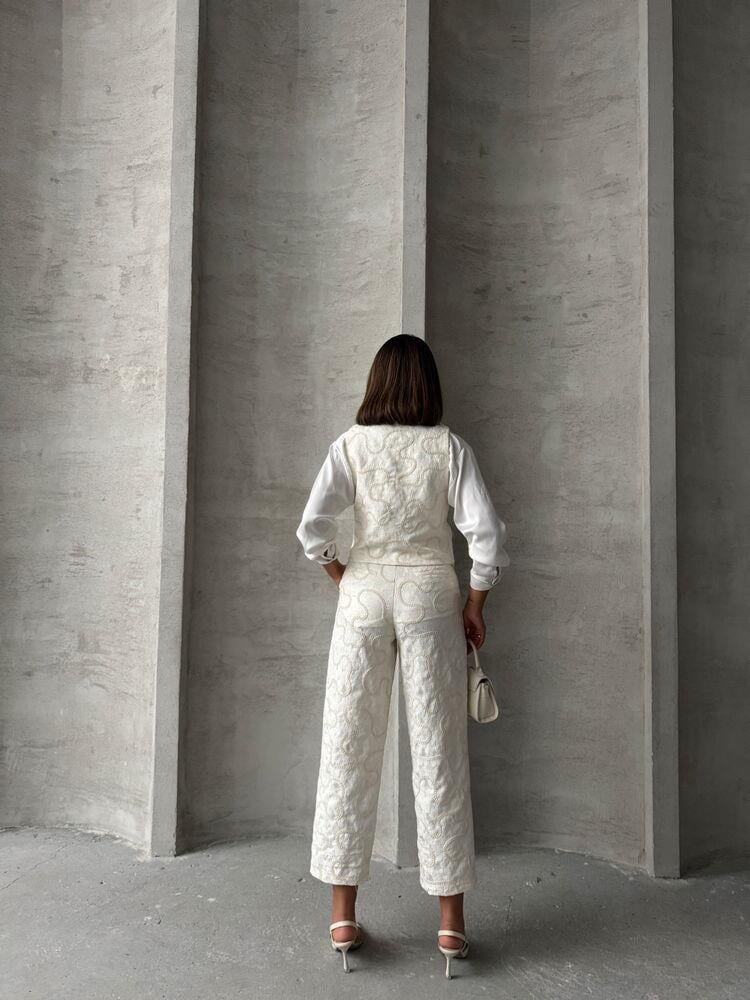 Embroidered Wholesale Vest - Cream