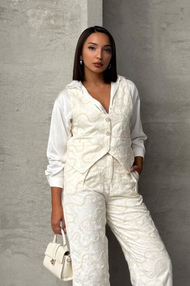 Embroidered Wholesale Vest - Cream