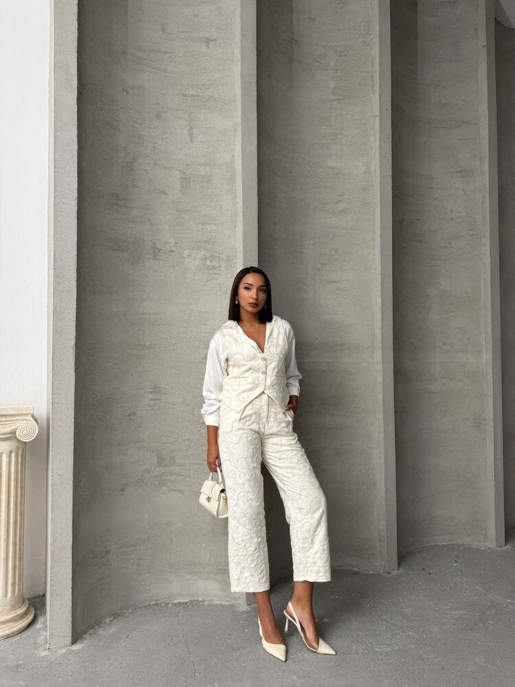 Embroidered Wholesale Vest - Cream