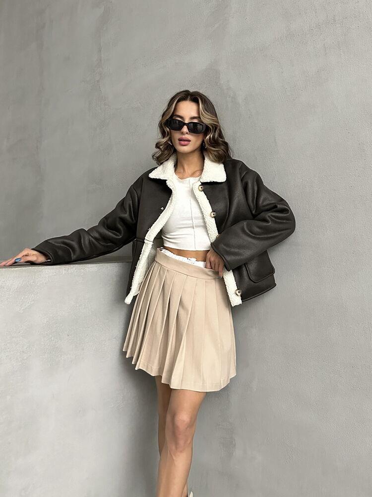 Wholesale Coat with Nubuck Fur Collar - Anthracite Cream