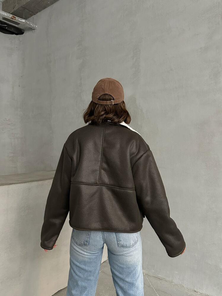 Wholesale Coat with Nubuck Fur Collar - Khaki Cream