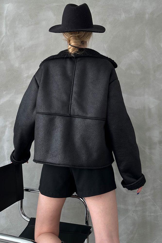 Nubuck Wholesale Coat with Fur Collar - Black Black