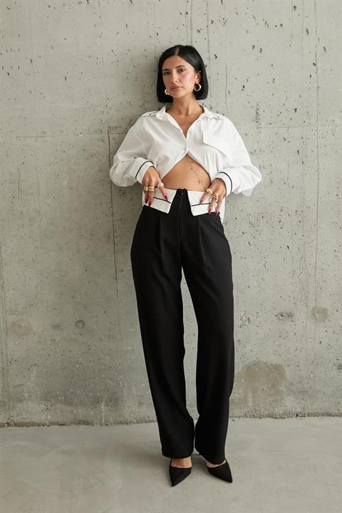 Wholesale Black Trousers with Fabric Inserts