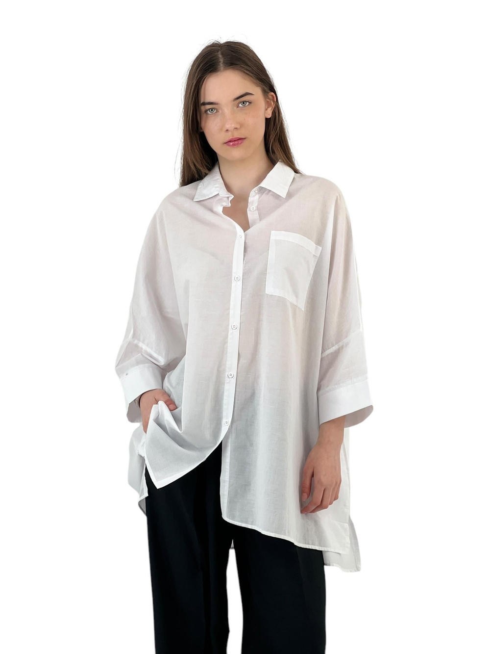 Oversize Rahat Kesim Kısa Kollu Gömlek - Beyaz