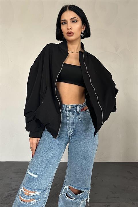 Wholesale One-Piece Bomber Jacket - Black