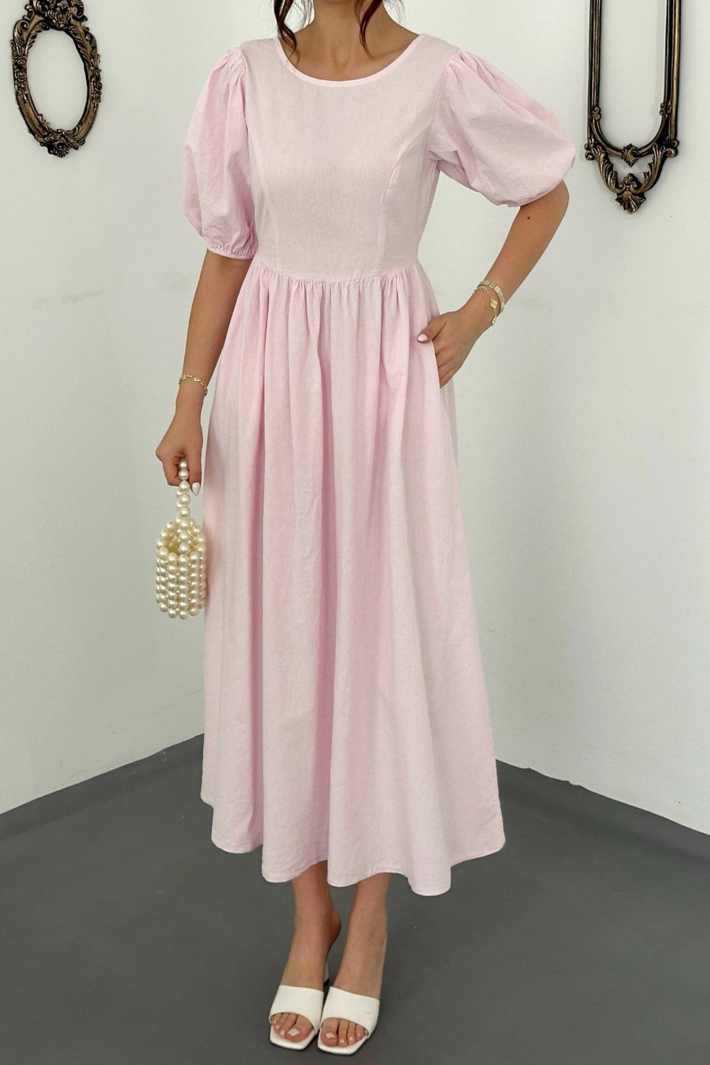 Wholesale Pink Dress with Back Tie Detail