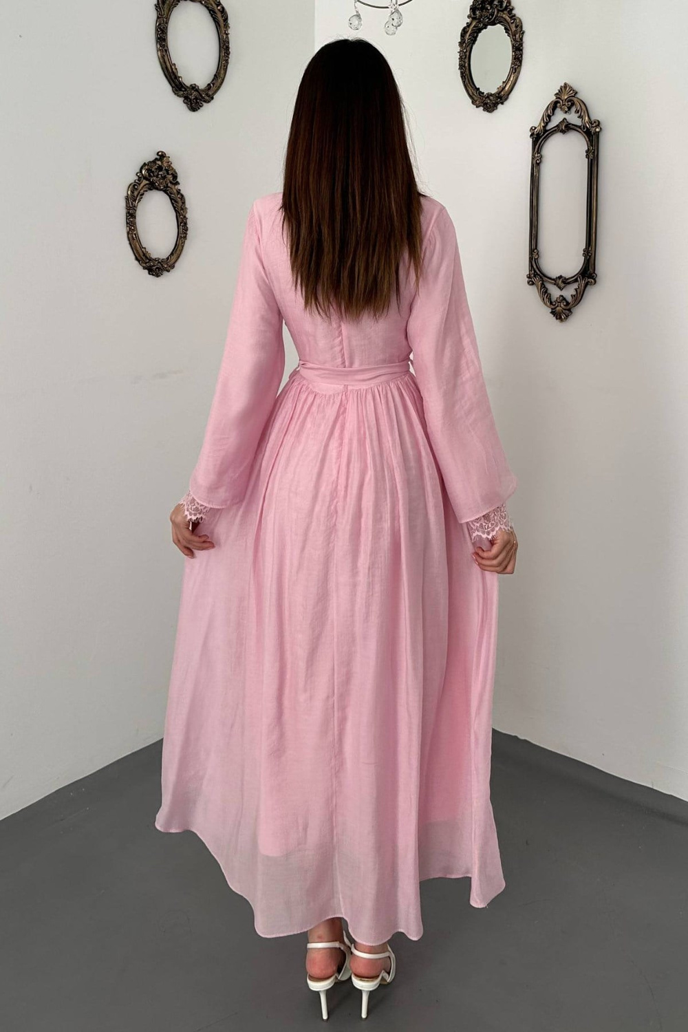 Wholesale Pink Lace-Trimmed Lyocell Dress
