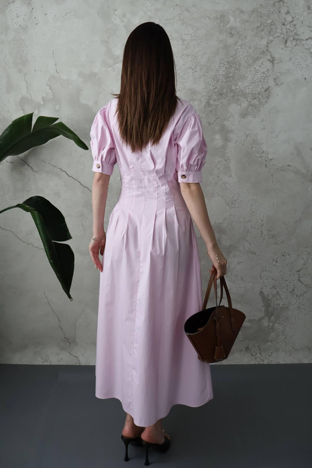 Pembe Pileli Poplin Elbise