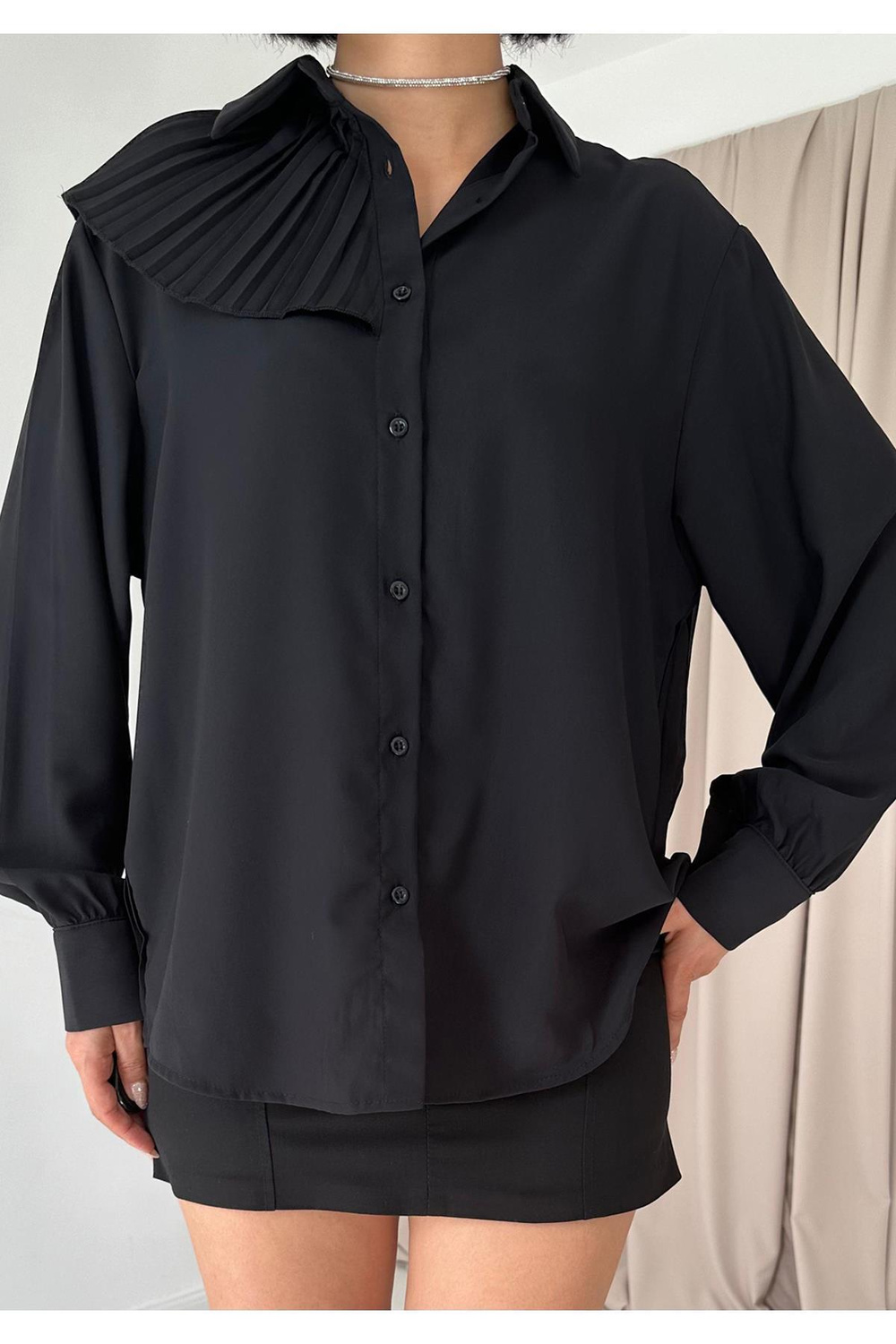 Wholesale Pleated Detailed Jesica Shirt - Black