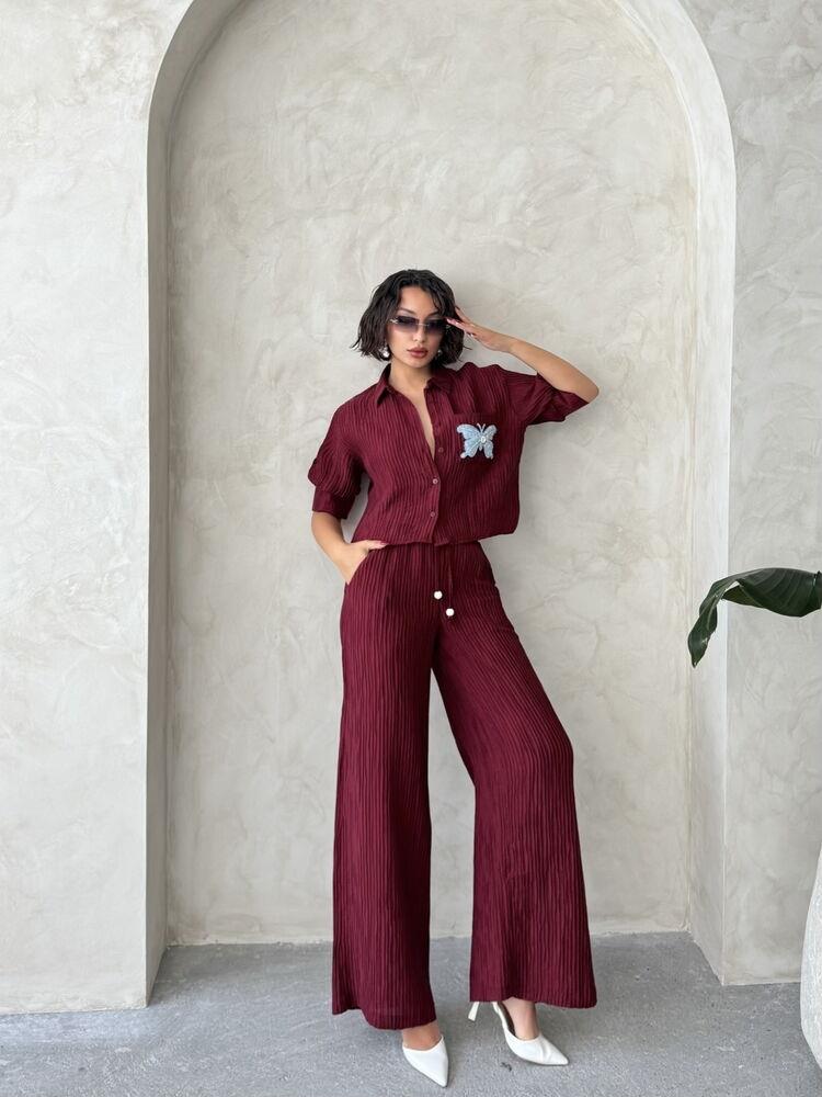 Pleated Wholesale Trousers - Claret Red