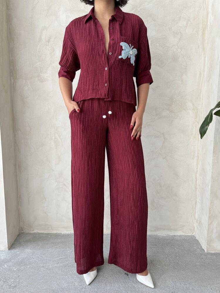 Pleated Wholesale Trousers - Claret Red