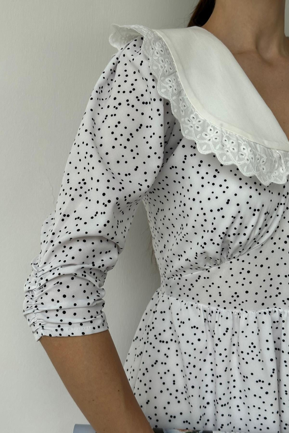 Wholesale Polka Dot Bib Collar Dress - White