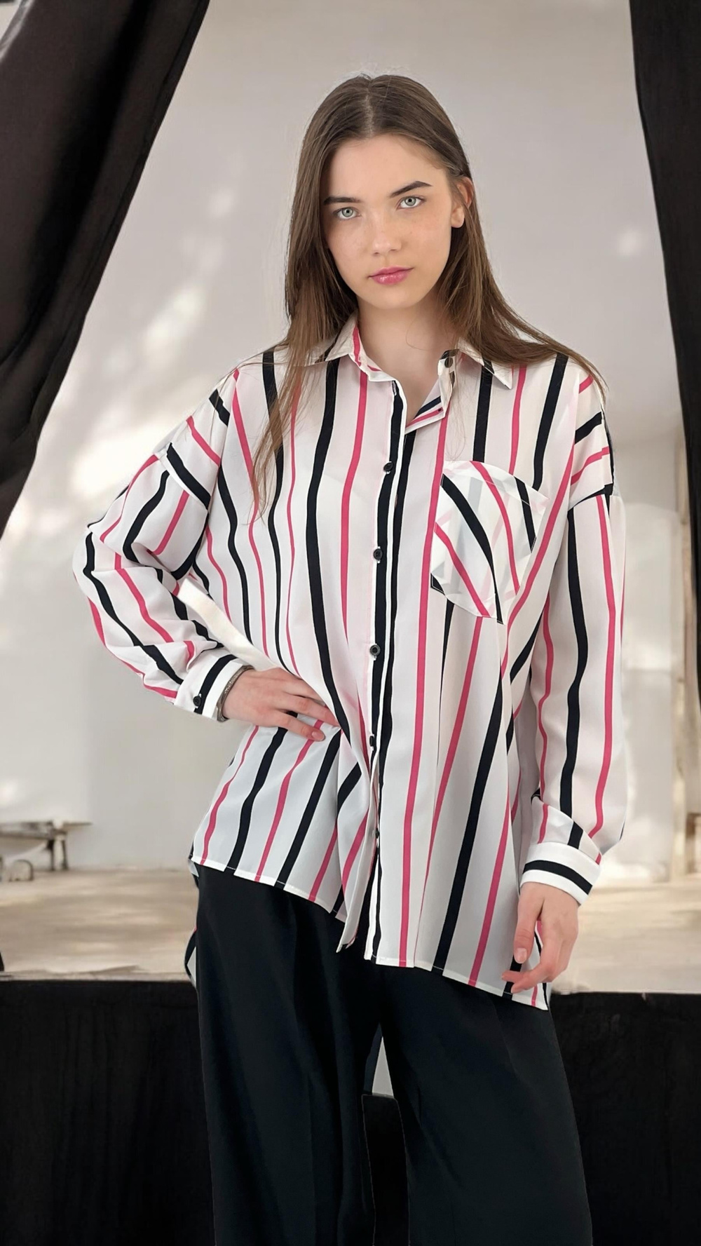 Colorful Striped Oversize Shirt - Two Color Options