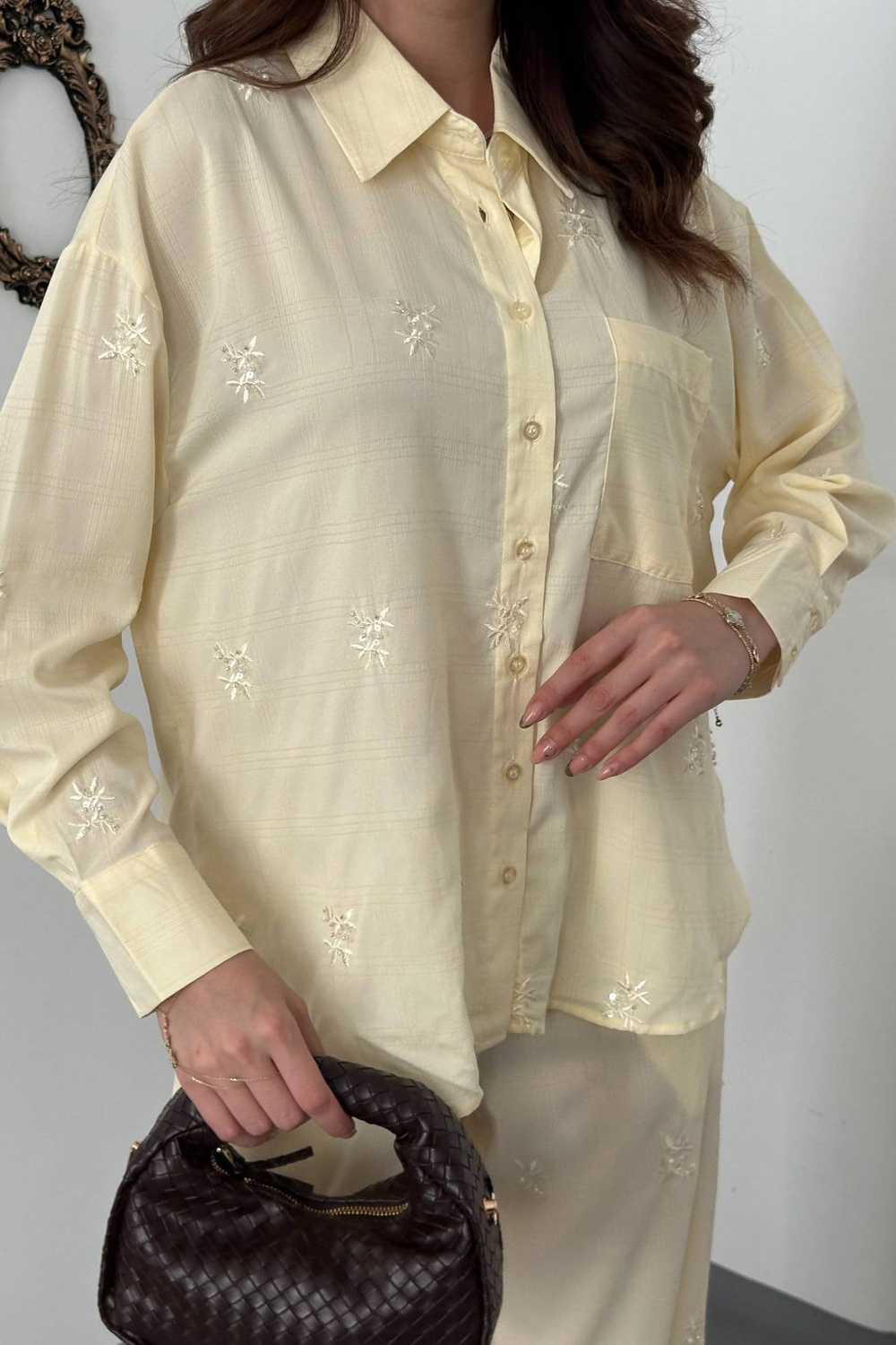 Wholesale Yellow Embroidered Shirt and Pants Set