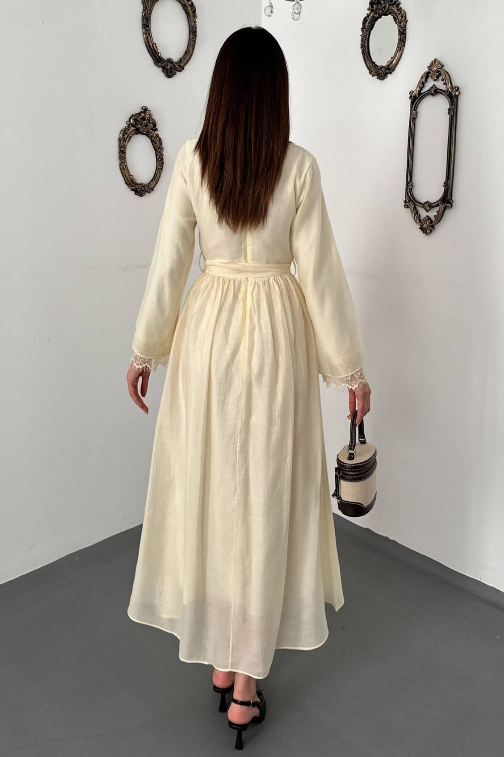 Wholesale Yellow Lace-Trimmed Lyocell Dress
