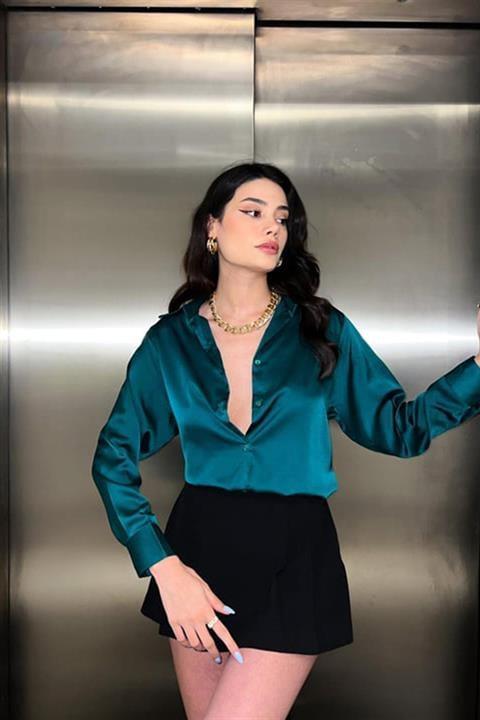 Wholesale Emerald Green Satin Shirt