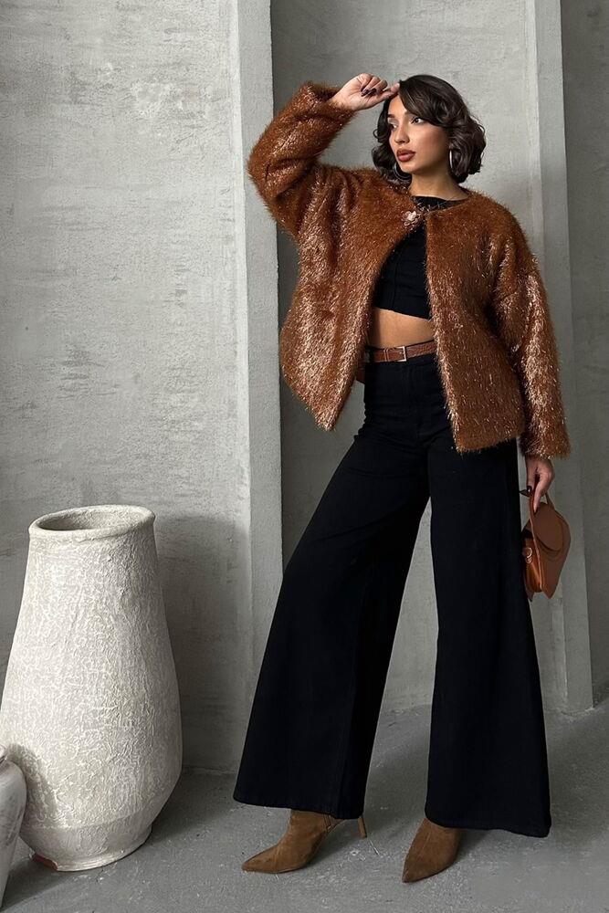 Wholesale Cardigan with Silvery Fringe - Coffee