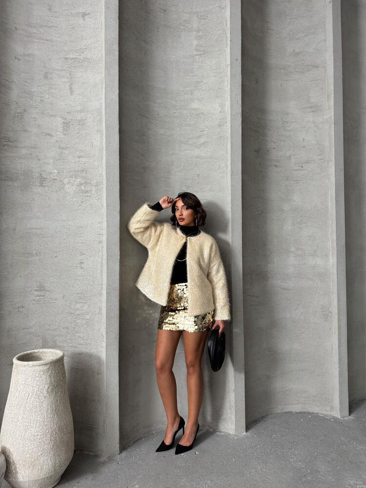 Wholesale Cardigan with Silvery Fringe - Cream