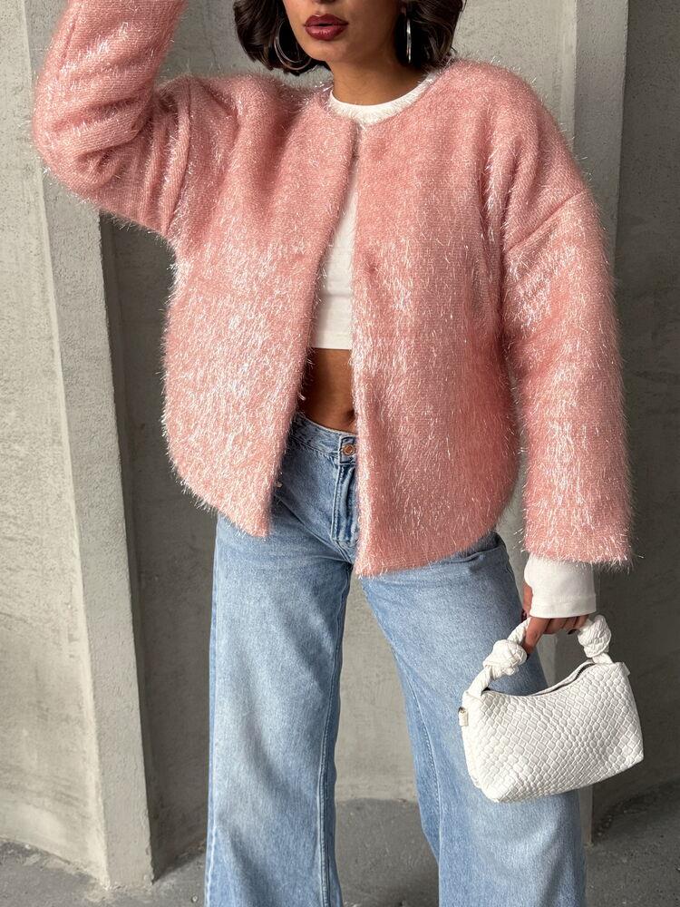 Wholesale Cardigan with Silvery Fringe - Powder