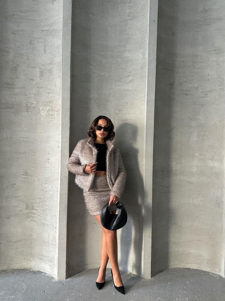 Silvery Fringed Wholesale Coat - Gray