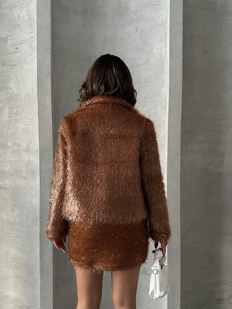 Wholesale Coat with Silvery Fringe - Coffee