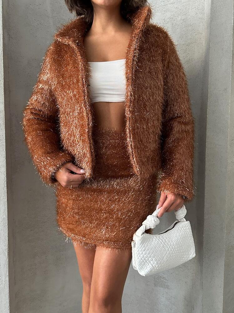 Wholesale Coat with Silvery Fringe - Coffee