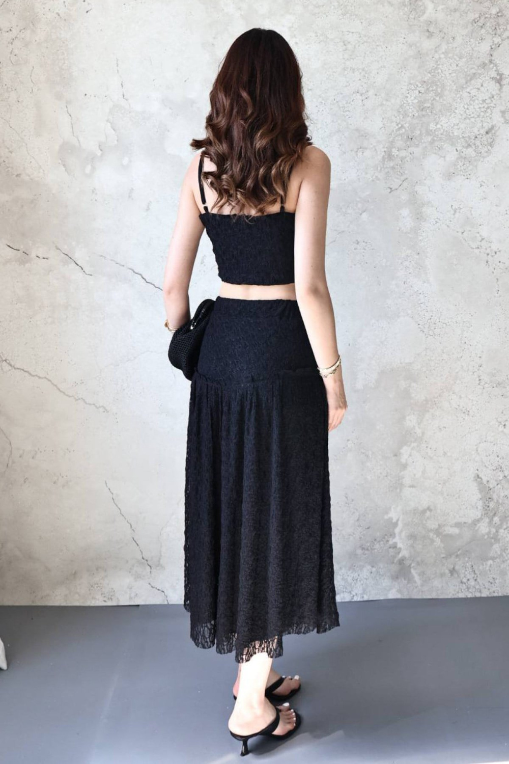 Wholesale Black Lace Cami Top and Ruffled Skirt Set