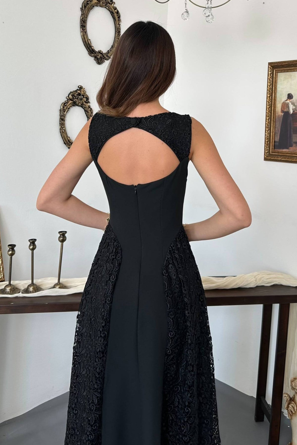 Wholesale Womens Black Dress with Lace Side Panels