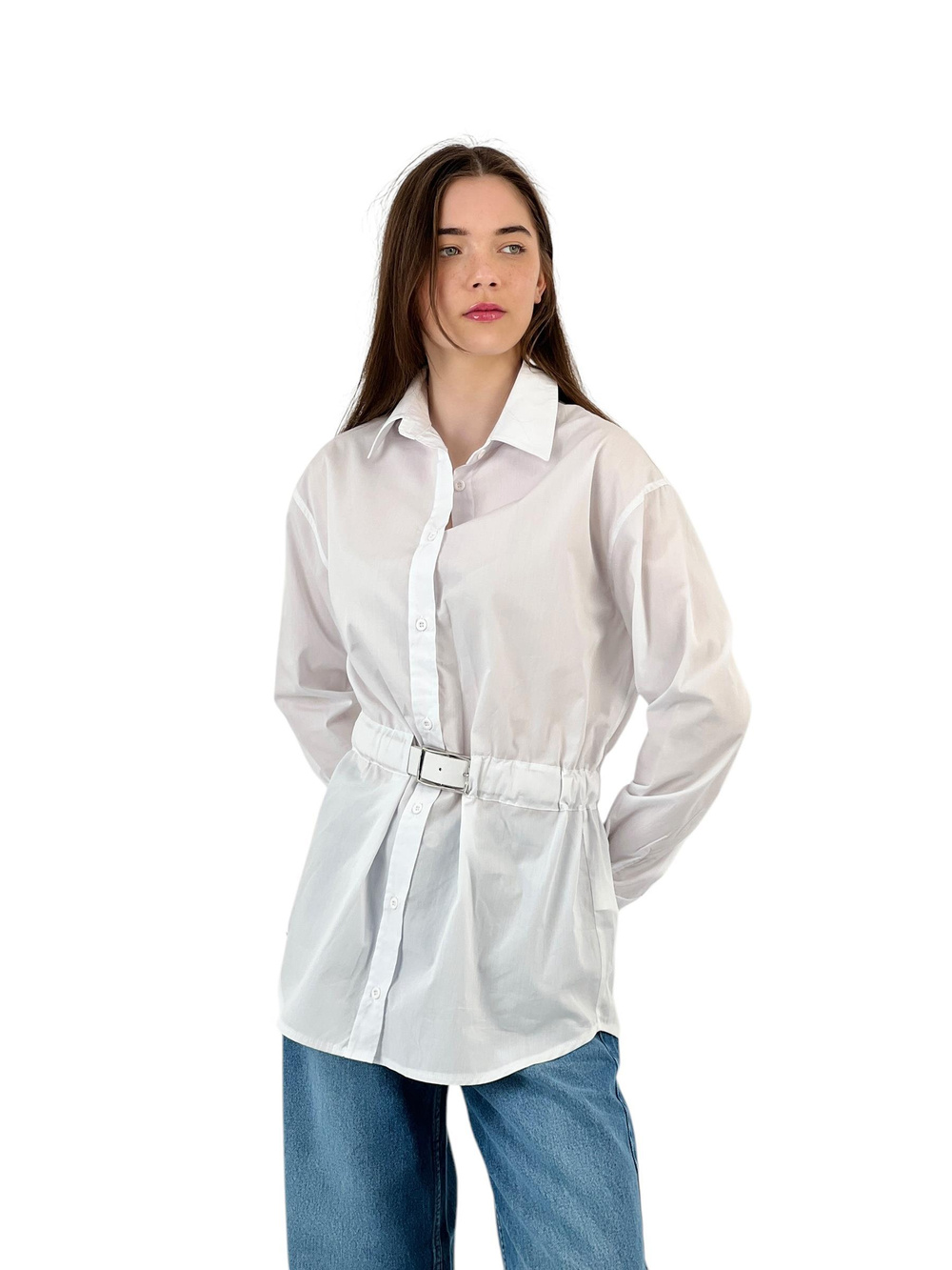 Belt Detailed White Oversize Shirt