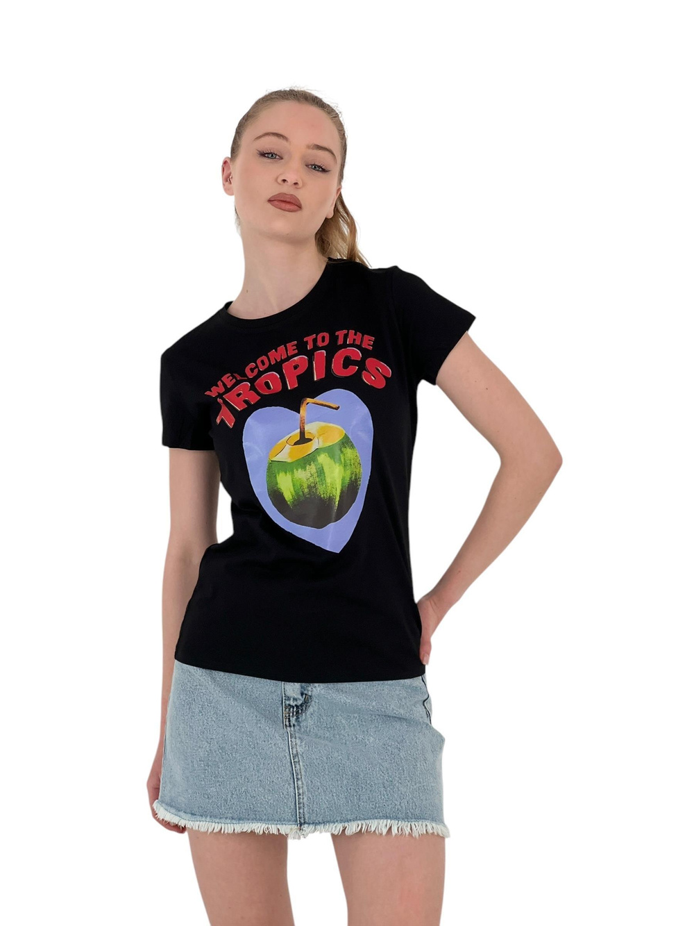Tropics Hindistan Cevizi Baskılı Tişört – Siyah &Amp; Beyaz