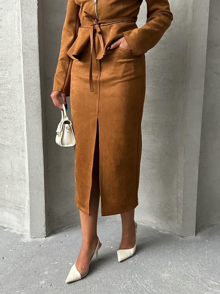 Suede Wholesale Skirt - Taba
